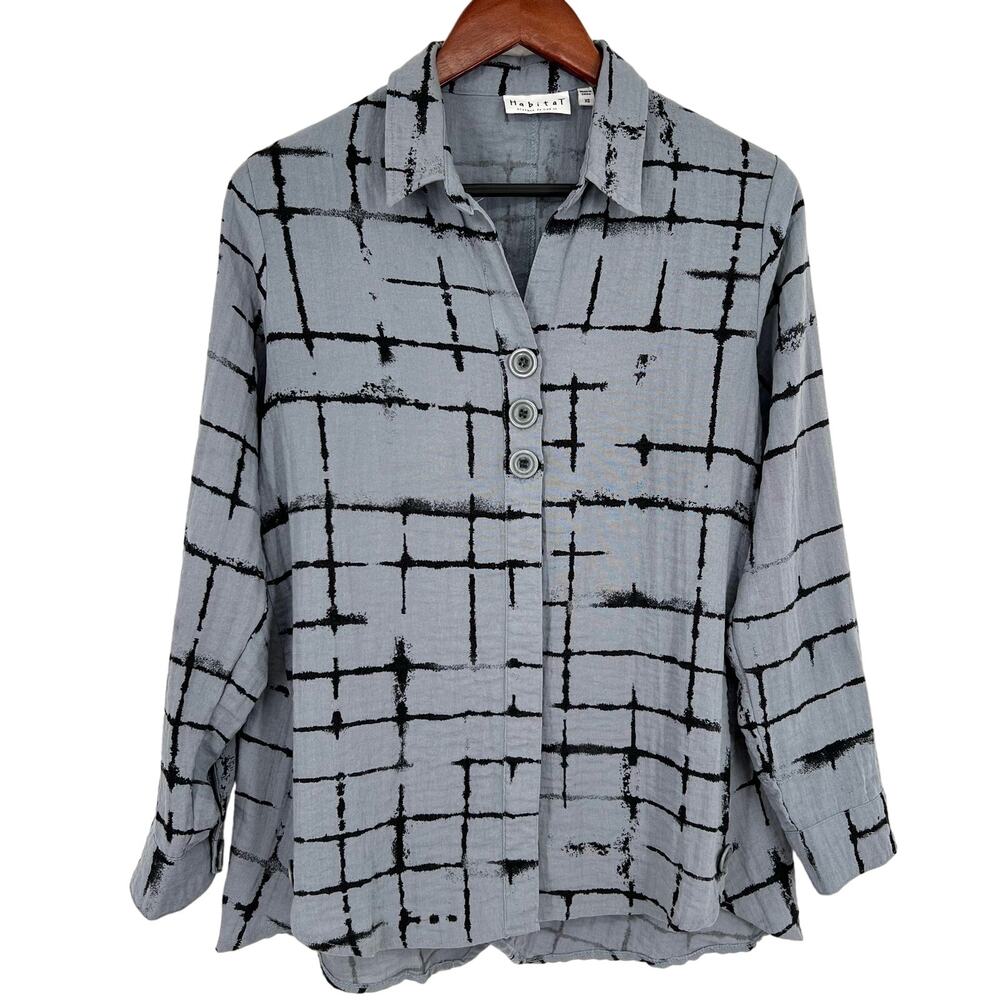 Habitat Sz XS Wearable Art to Wear Gray Artsy Long Sleeve Blouse Shirt Top
